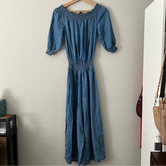 Walter baker Kaiser wide leg chambray jumpsuit on/ off shoulder size medium - Picture 1 of 15